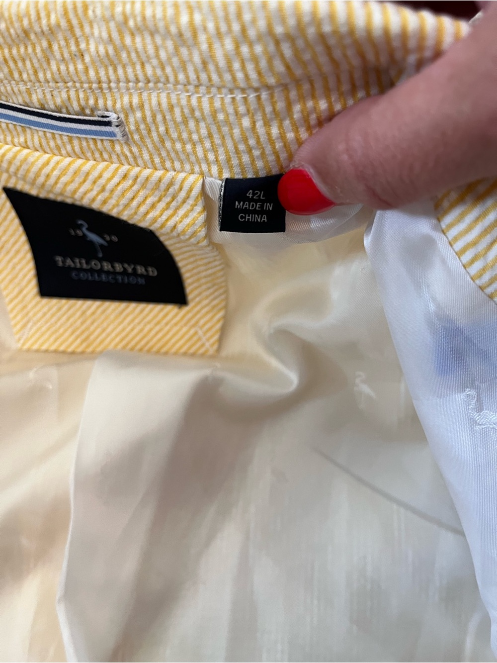 TailorByrd Yellow Seersucker Stretch Sport Coat Blazer Men’s 42L Like New - Picture 6 of 7